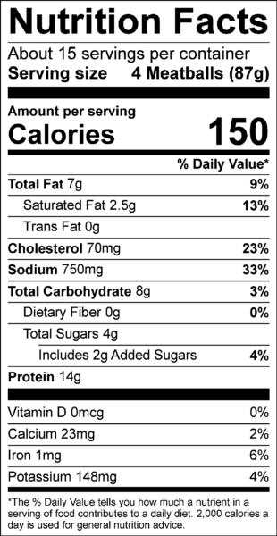 Teriyaki Pineapple nutrition label